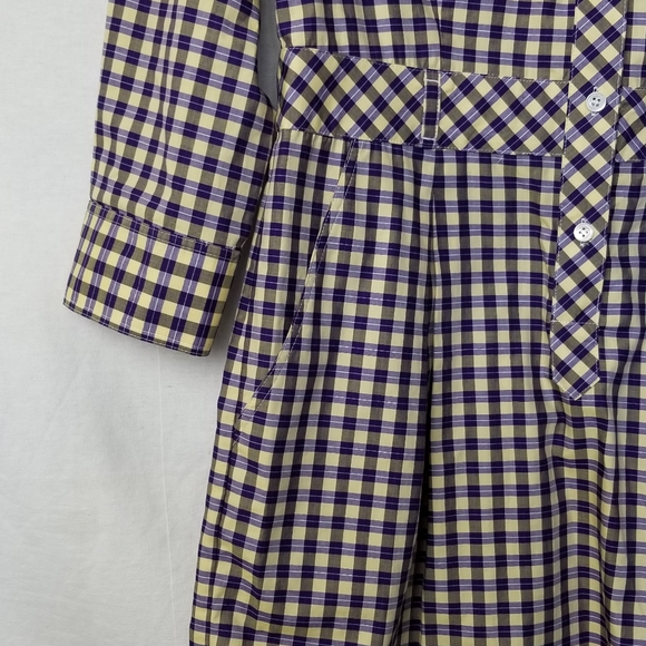 Theory Lidiya Purple Yellow Check Cotton Long Sleeve Shirt Dress Size 6 - Picture 5 of 14